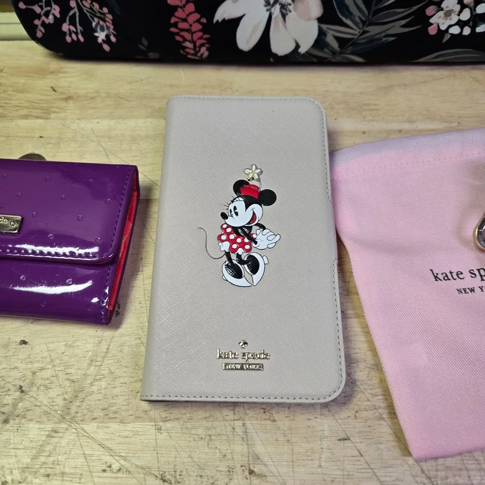 Kate Spade On Purpose Zip Pouch Botanical Black  w minnie mouse & purple wallet